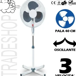 VENTILATORE A PIANTANA OSCILLANTE PALA 40CM 3 VELOCITÀ BASE A CROCE 45W COLORATO