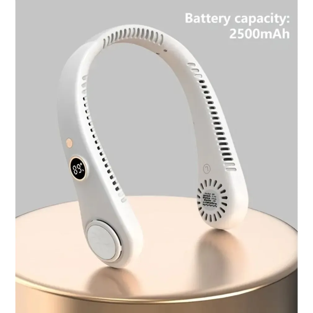 VENTILATORE DA COLLO PORTATILE DISPLAY 5 LIVELLI VELOCITÀ RICARICABILE USB SPORT