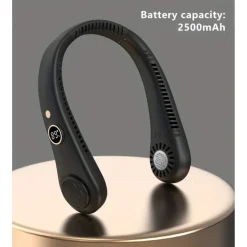 VENTILATORE DA COLLO PORTATILE DISPLAY 5 LIVELLI VELOCITÀ RICARICABILE USB SPORT