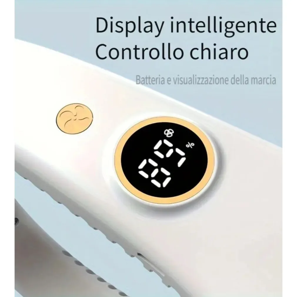 VENTILATORE DA COLLO PORTATILE DISPLAY 5 LIVELLI VELOCITÀ RICARICABILE USB SPORT