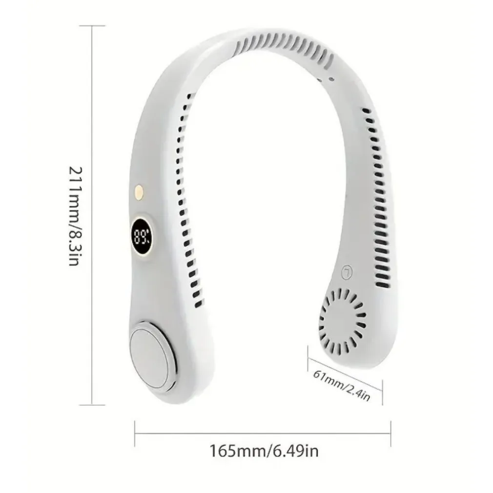 VENTILATORE DA COLLO PORTATILE DISPLAY 5 LIVELLI VELOCITÀ RICARICABILE USB SPORT