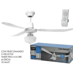 VENTILATORE DA SOFFITTO REVERSIBILE CON LAMPADARIO TELECOMANDO INTEGRATO 70 WATT