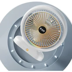 VENTILATORE DA TAVOLO USB RICARICABILE CON CIRCOLATORE D'ARIA A LUCE COLORATA 3 VELOCITÀ