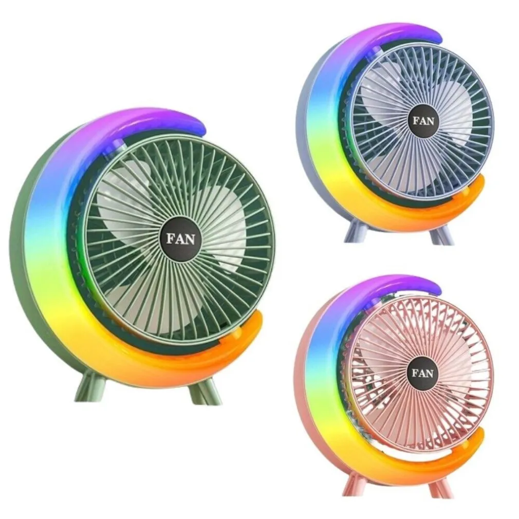 VENTILATORE DA TAVOLO USB 3 VELOCITA' CON LUCE RGB COMPATTO SILENZIOSO PORTATILE