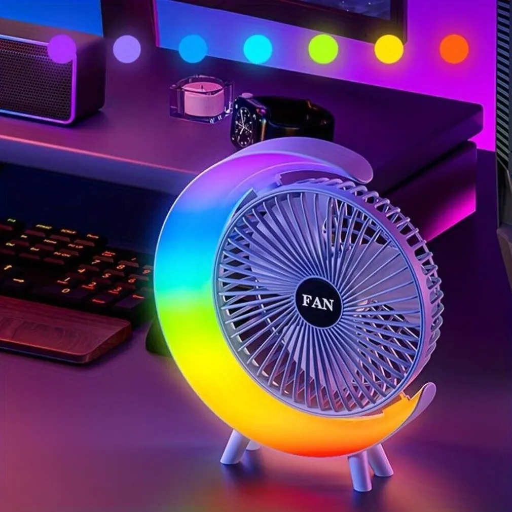 VENTILATORE DA TAVOLO USB 3 VELOCITA' CON LUCE RGB COMPATTO SILENZIOSO PORTATILE