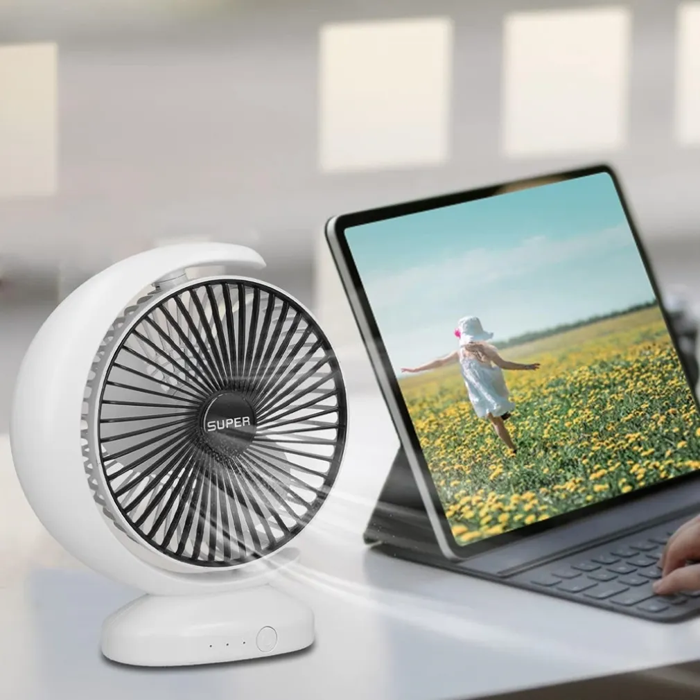 VENTILATORE DA TAVOLO USB SILENZIOSA CON ROTAZIONE TESTA FLUSSO D'ARIA A 3 LIVELLI