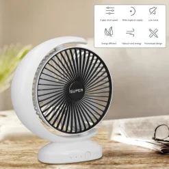 VENTILATORE DA TAVOLO USB SILENZIOSA CON ROTAZIONE TESTA FLUSSO D'ARIA A 3 LIVELLI