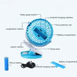 VENTILATORE ORIENTABILE A 4 PALE STAND CON PINZA A CLIP ROTAZIONE A 360 GRADI