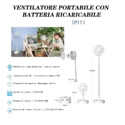 VENTILATORE PIEGHEVOLE PORTATILE BATTERIA RICARICABILE P11 SALVASPAZIO 4 VELOCITÀ