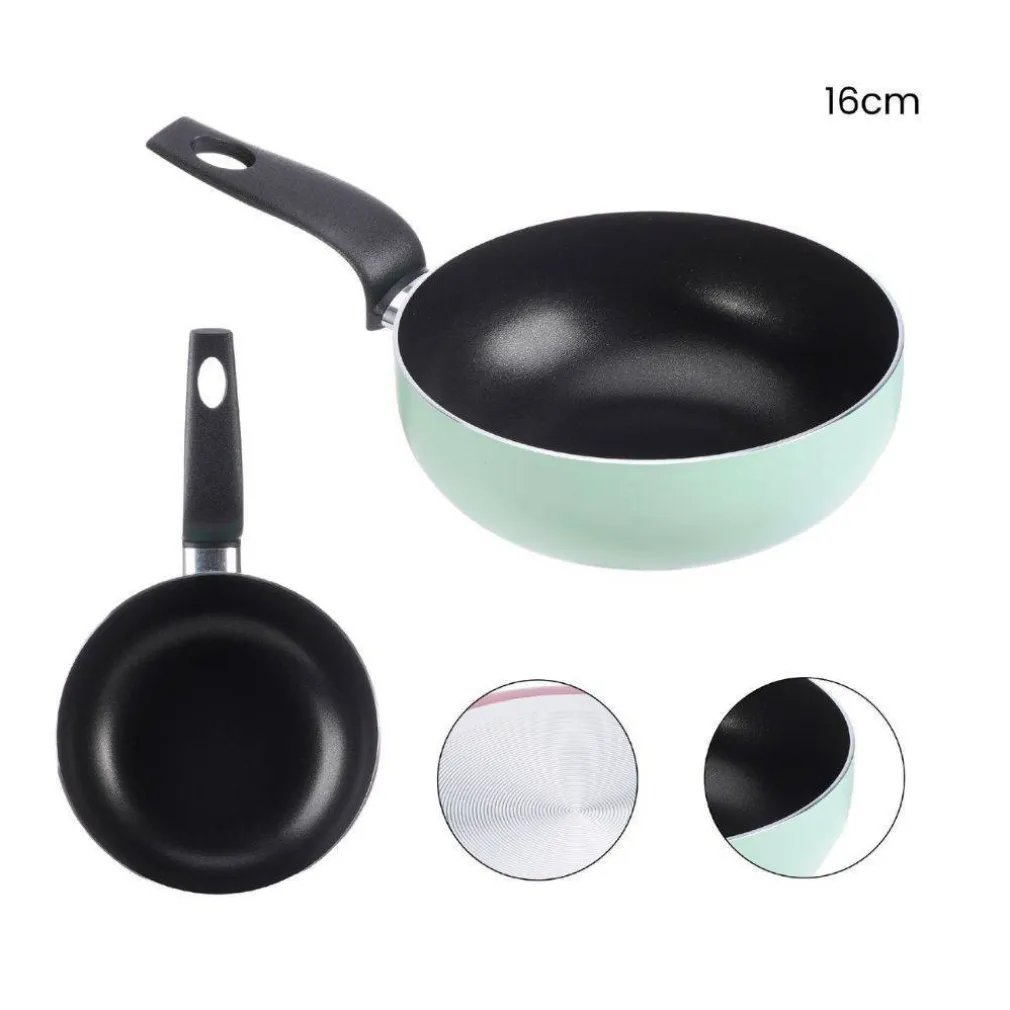 WOK ANTIADERENTE CM 16 CON MANICO PADELLA ACCESSORI CUCINA COLORI ASSORTITI
