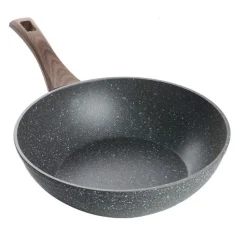 WOK PADELLA RIVESTIMENTO ANTIADERENTE ANTIGRAFFIO PER INDUZIONE MANICO LEGNO Ø24CM 043082M