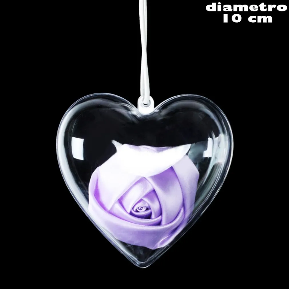 6x CUORE IN PLASTICA TRASPARENTE APRIBILE DA RIEMPIRE DECORAZIONE NATALE 10 CM