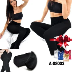 3x LEGGINGS / COLLANT A-88003 DONNA FELPATI TERMICI ELEGANTI 3PZ. COLORE NERO