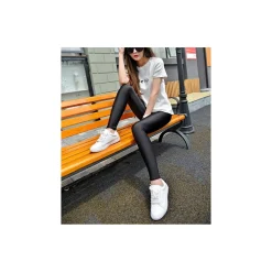 3x LEGGINGS MOD.KZ-156 DA DONNA COMODI ELEGANTI LEGGERMENTE LUCIDI COLORE NERO