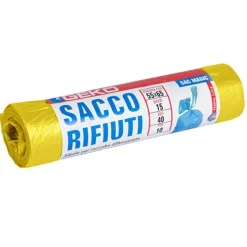 7X ROTOLI SACCHETTI BUSTE SPAZZATURA 40LT 55X65CM CHIUSURA LACCETTO GIALLO 105PZ