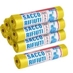 7X ROTOLI SACCHETTI BUSTE SPAZZATURA 40LT 55X65CM CHIUSURA LACCETTO GIALLO 105PZ