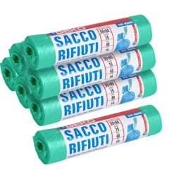 7X ROTOLI SACCHETTI BUSTE SPAZZATURA 40LT 55X65CM CHIUSURA LACCETTO VERDE 105PZ