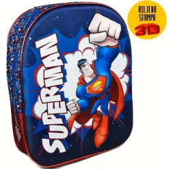 ZAINETTO SUPERMAN STAMPA RILIEVO 3D WARNER BROS BAMBINI SCUOLA ASILO ELEMENTARI