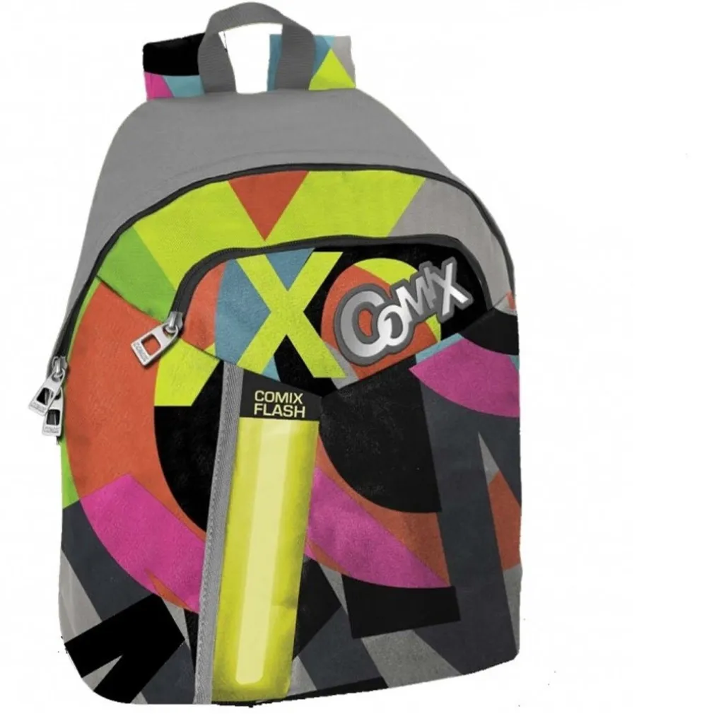 ZAINO AMERICANO COMIX FLASH PER SCUOLA MEDIA COLORE GRIGIO FLUO CON DOPPIA TASCA