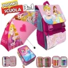 ZAINO SCUOLA ESTENSIBILE DISNEY PRINCESS KIT COMPLETO OMBRELLO E ASTUCCIO 3 ZIP