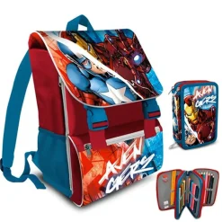 ZAINO SCUOLA ESTENSIBILE AVENGERS CARTELLA + ASTUCCIO COMPLETO 3 ZIP ELEMENTARI