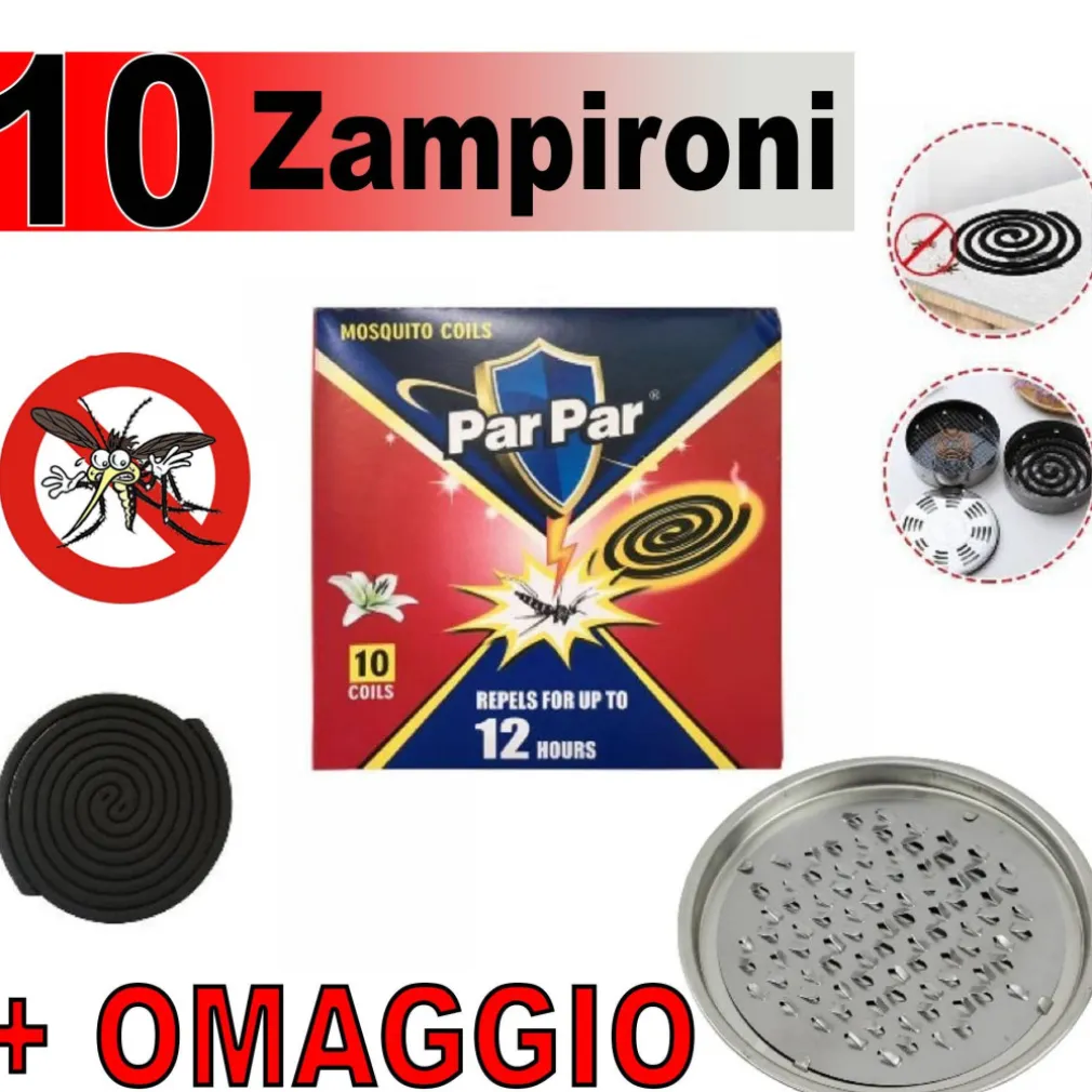 ZAMPIRONI PROFUMATI SPIRALI INCENSO REPELLENTE ANTIZANZARE INSETTI + VASCHETTA