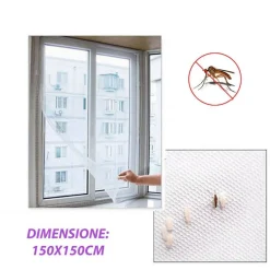 ZANZARIERA PER FINESTRA TENDA ADESIVA TELO ANTI ZANZARE INSETTI BIANCA 150X150CM