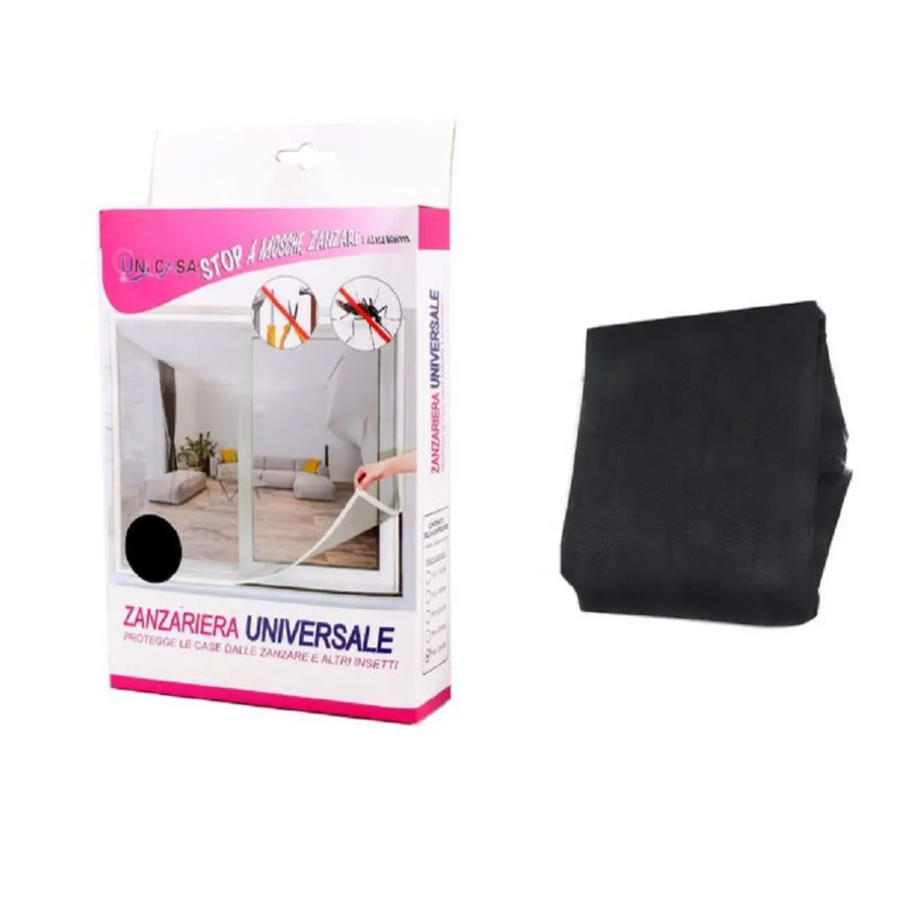 ZANZARIERA UNIVERSALE FINESTRA NERA ADESIVA CON VELCRO 150 X 250CM INSETTI 12924