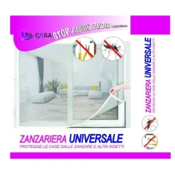 ZANZARIERA UNIVERSALE FINESTRA BIANCA ADESIVA CON NASTRO VELCRO 150X220CM 10228